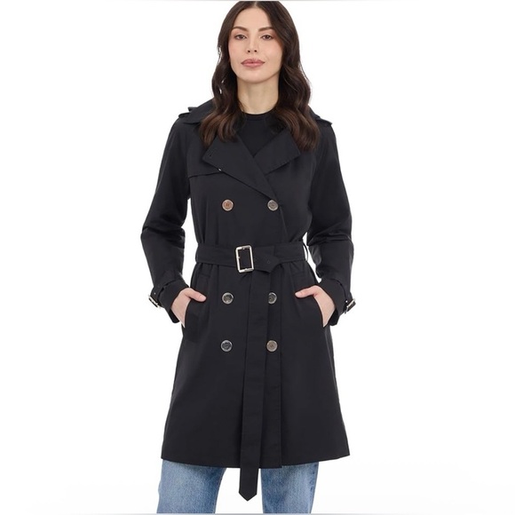 Michael Kors Women's L Large Double Breasted Trench Coat Belted Lightweight - Picture 2 of 9